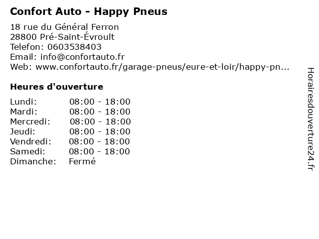 Confort Auto - Happy Pneus à Pré-Saint-Évroult: adresse et heures d'ouverture