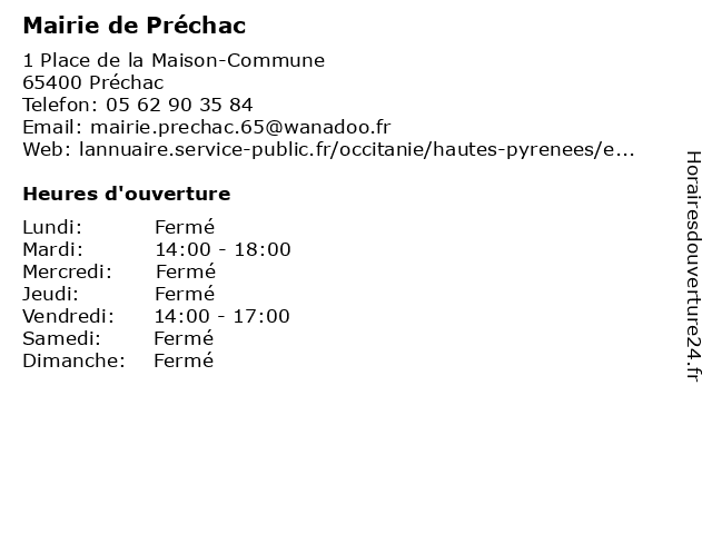Mairie de Préchac à Préchac: adresse et heures d'ouverture