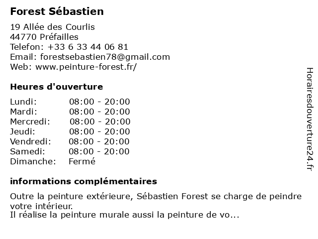 Forest Sébastien à Préfailles: adresse et heures d'ouverture