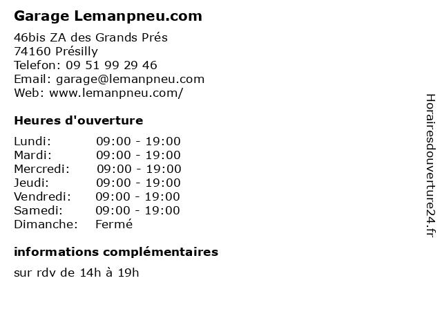 Garage Lemanpneu.com à Présilly: adresse et heures d'ouverture