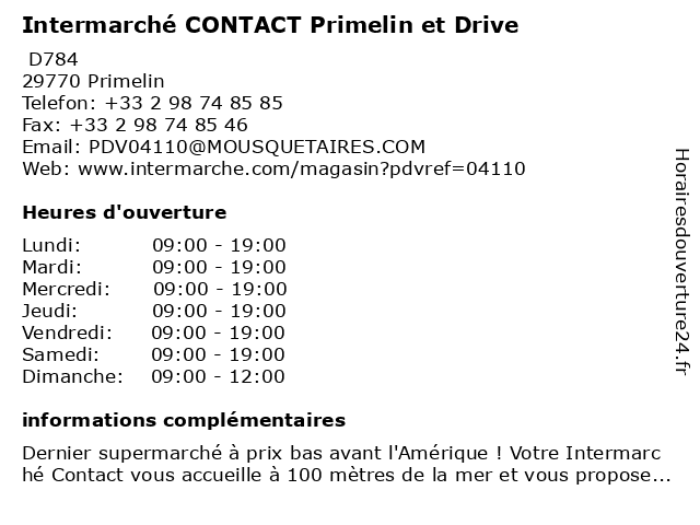 Intermarché CONTACT Primelin et Drive à Primelin: adresse et heures d'ouverture