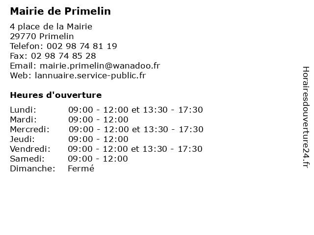 Mairie de Primelin à Primelin: adresse et heures d'ouverture