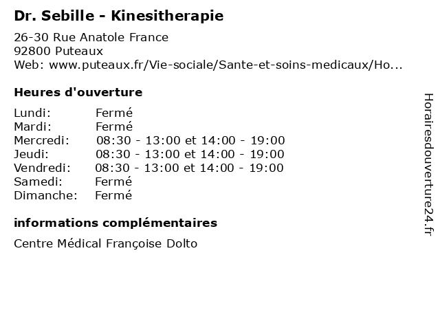 Dr. Sebille - Kinesitherapie à Puteaux: adresse et heures d'ouverture