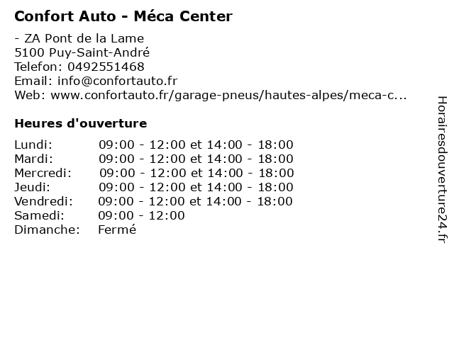 Confort Auto - Méca Center à Puy-Saint-André: adresse et heures d'ouverture