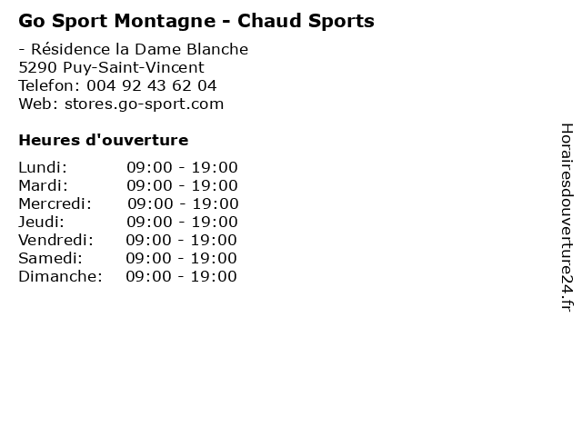 Go Sport Montagne - Chaud Sports à Puy-Saint-Vincent: adresse et heures d'ouverture