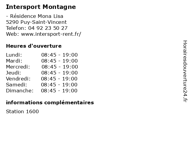 Intersport Montagne à Puy-Saint-Vincent: adresse et heures d'ouverture