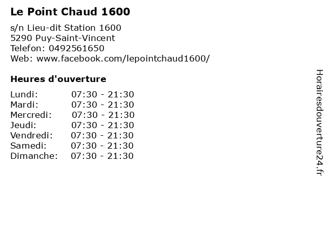 Le Point Chaud 1600 à Puy-Saint-Vincent: adresse et heures d'ouverture