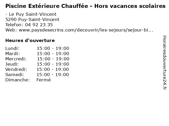 Piscine Extérieure Chauffée - Hors vacances scolaires à Puy-Saint-Vincent: adresse et heures d'ouverture