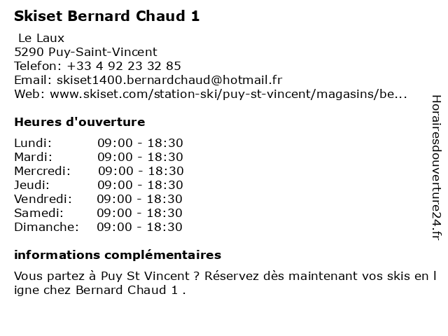 Skiset Bernard Chaud 1 à Puy-Saint-Vincent: adresse et heures d'ouverture