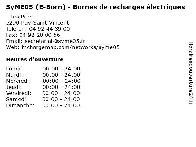 SyME05 (E-Born) - Bornes de recharges électriques à Puy-Saint-Vincent: adresse et heures d'ouverture