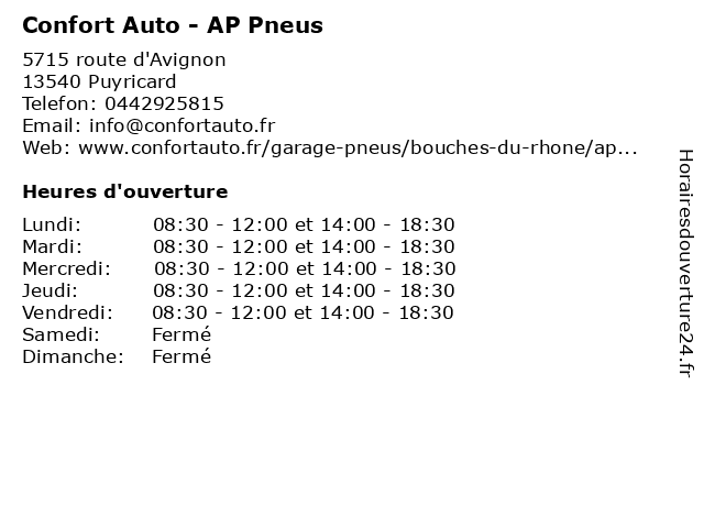 Confort Auto - AP Pneus à Puyricard: adresse et heures d'ouverture