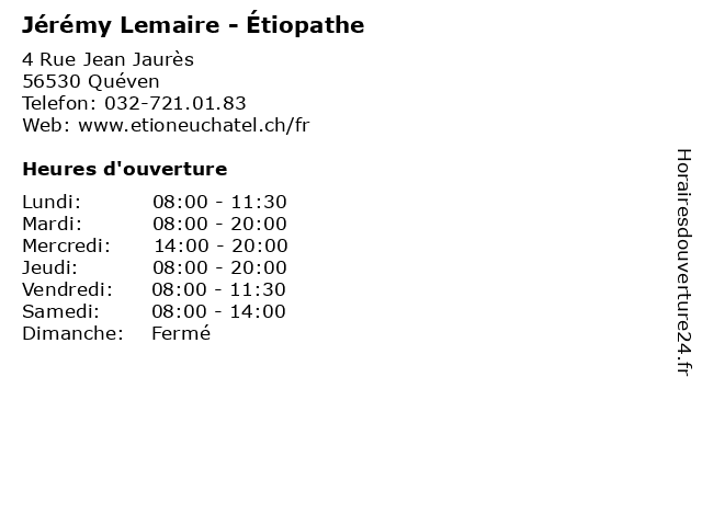 Jérémy Lemaire - Étiopathe à Quéven: adresse et heures d'ouverture