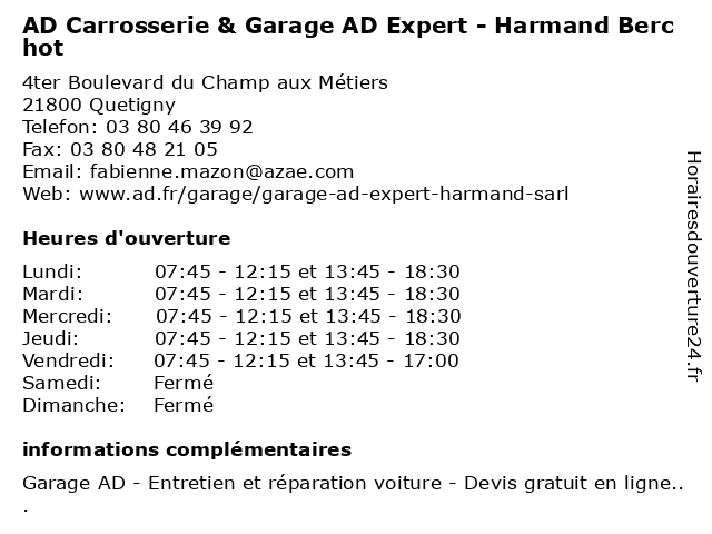 AD Carrosserie & Garage AD Expert - Harmand Berchot à Quetigny: adresse et heures d'ouverture