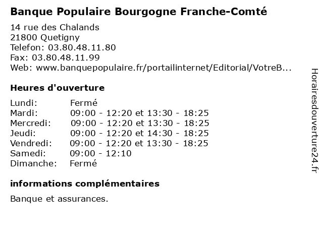Banque Populaire Bourgogne Franche-Comté à Quetigny: adresse et heures d'ouverture