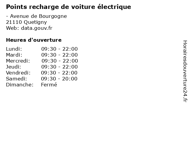 Points recharge de voiture électrique à Quetigny: adresse et heures d'ouverture