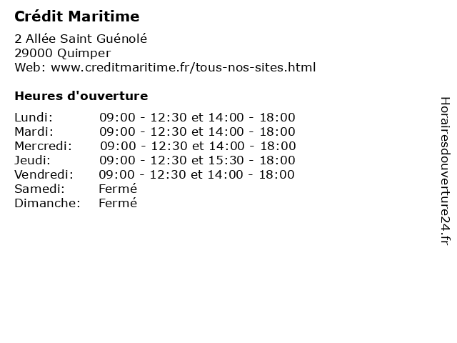 Crédit Maritime à Quimper: adresse et heures d'ouverture