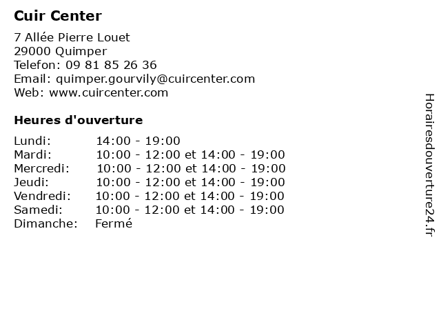 Cuir Center à Quimper: adresse et heures d'ouverture