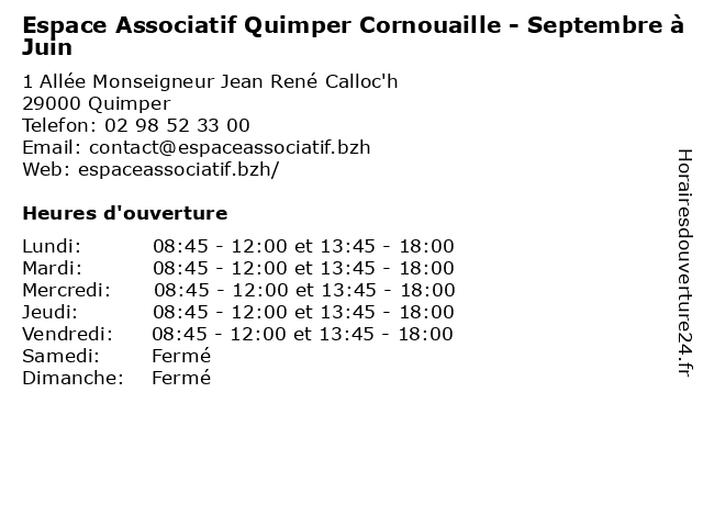 Espace Associatif Quimper Cornouaille - Septembre à Juin à Quimper: adresse et heures d'ouverture