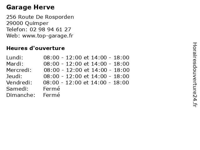 Garage Herve à Quimper: adresse et heures d'ouverture
