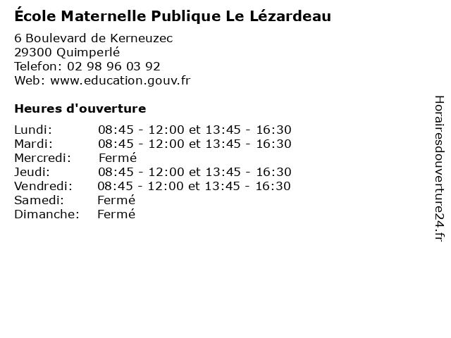 École Maternelle Publique Le Lézardeau à Quimperlé: adresse et heures d'ouverture