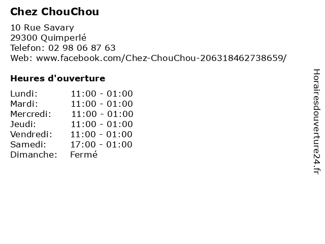 Chez ChouChou à Quimperlé: adresse et heures d'ouverture