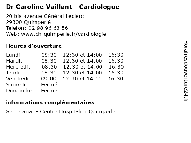 Dr Caroline Vaillant - Cardiologue à Quimperlé: adresse et heures d'ouverture