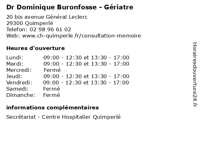 Dr Dominique Buronfosse - Gériatre à Quimperlé: adresse et heures d'ouverture