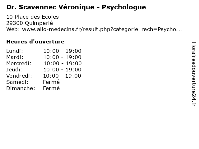 Dr. Scavennec Véronique - Psychologue à Quimperlé: adresse et heures d'ouverture