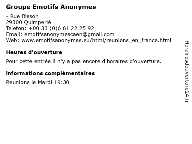 Groupe Emotifs Anonymes à Quimperlé: adresse et heures d'ouverture