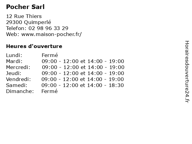 Pocher Sarl à Quimperlé: adresse et heures d'ouverture