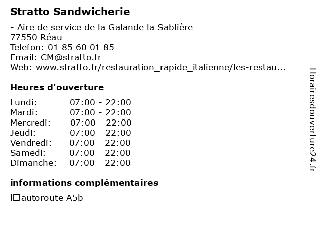 Stratto Sandwicherie à Réau: adresse et heures d'ouverture