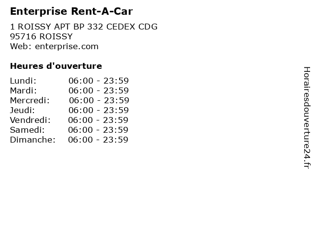 Enterprise Rent-A-Car à ROISSY: adresse et heures d'ouverture