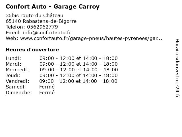Confort Auto - Garage Carroy à Rabastens-de-Bigorre: adresse et heures d'ouverture