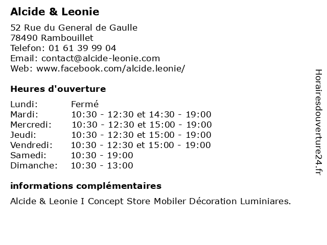 Alcide & Leonie à Rambouillet: adresse et heures d'ouverture