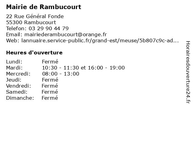 Mairie de Rambucourt à Rambucourt: adresse et heures d'ouverture