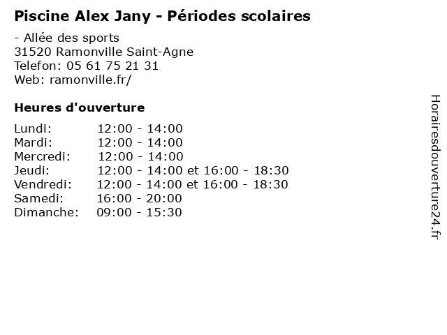 á… Horaires D Ouverture Piscine Alex Jany Periodes Scolaires Allee Des Sports A Ramonville Saint Agne