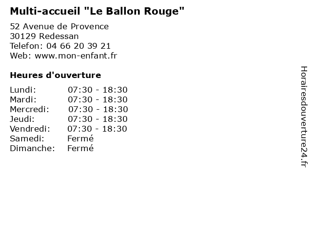 Multi-accueil "Le Ballon Rouge" à Redessan: adresse et heures d'ouverture