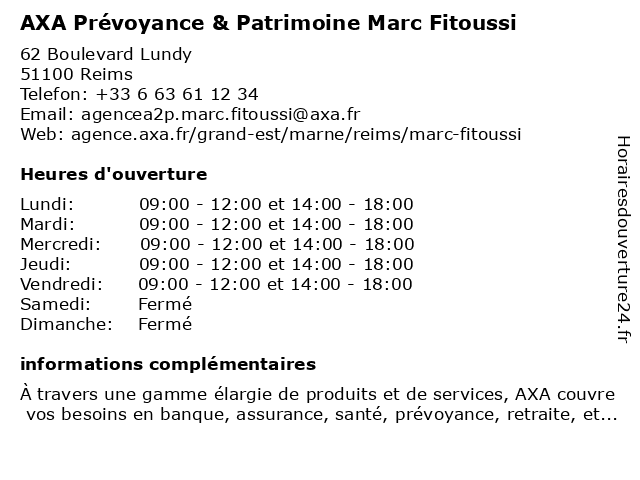 AXA Prévoyance & Patrimoine à Reims: adresse et heures d'ouverture