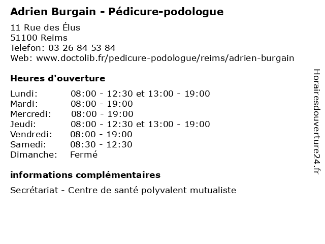 Adrien Burgain - Pédicure-podologue à Reims: adresse et heures d'ouverture