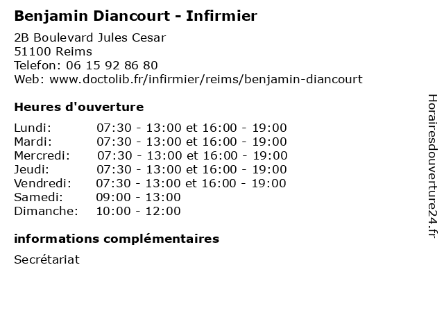 Benjamin Diancourt - Infirmier à Reims: adresse et heures d'ouverture