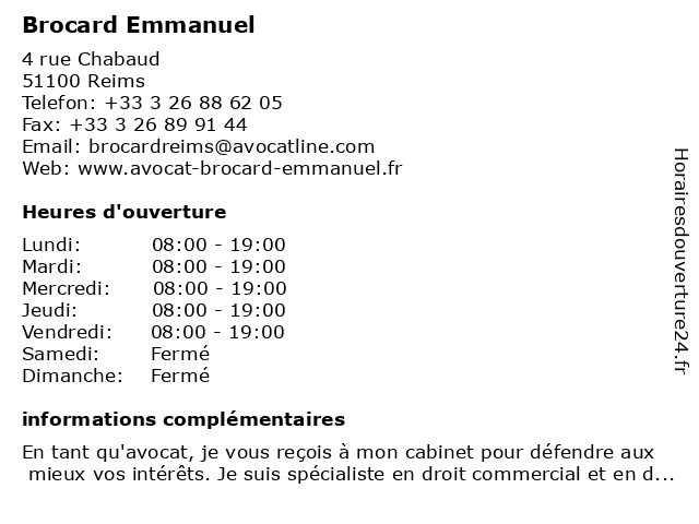 Brocard Emmanuel à Reims: adresse et heures d'ouverture