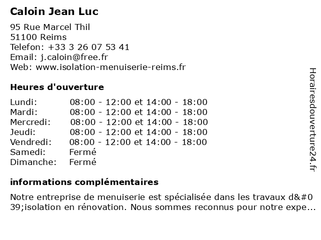 Caloin Jean Luc à Reims: adresse et heures d'ouverture