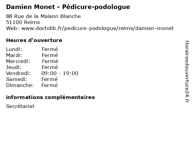 Damien Monet - Pédicure-podologue à Reims: adresse et heures d'ouverture