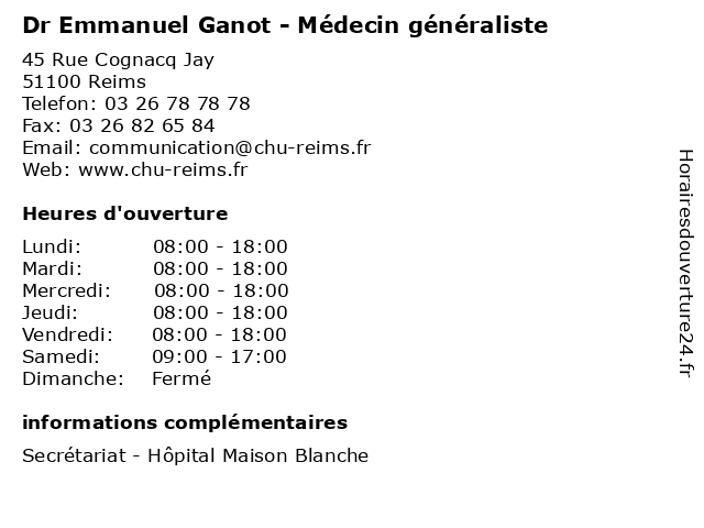 Dr Emmanuel Ganot - Médecin généraliste à Reims: adresse et heures d'ouverture