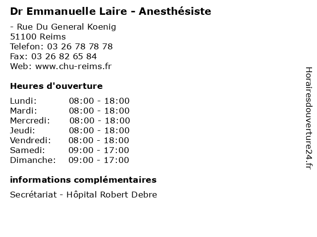 Dr Emmanuelle Laire - Anesthésiste à Reims: adresse et heures d'ouverture