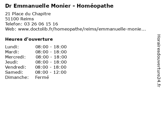 Dr Emmanuelle Monier - Homéopathe à Reims: adresse et heures d'ouverture