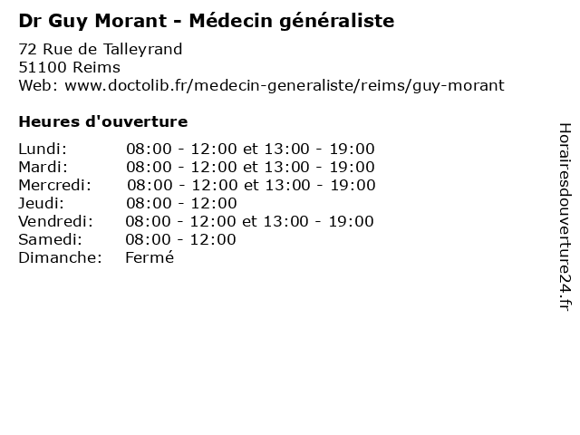 Dr Guy Morant - Médecin généraliste à Reims: adresse et heures d'ouverture