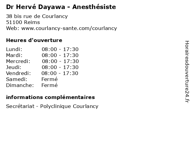 Dr Hervé Dayawa - Anesthésiste à Reims: adresse et heures d'ouverture