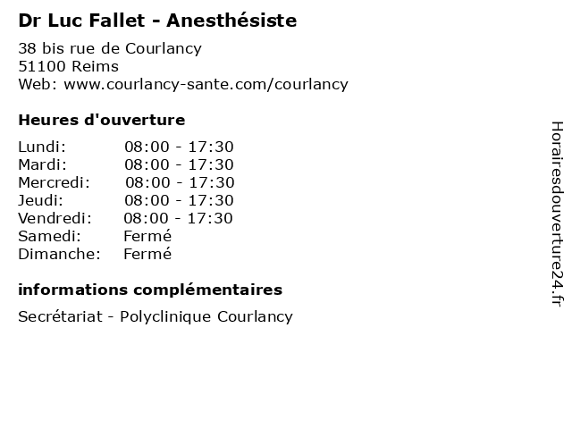 Dr Luc Fallet - Anesthésiste à Reims: adresse et heures d'ouverture