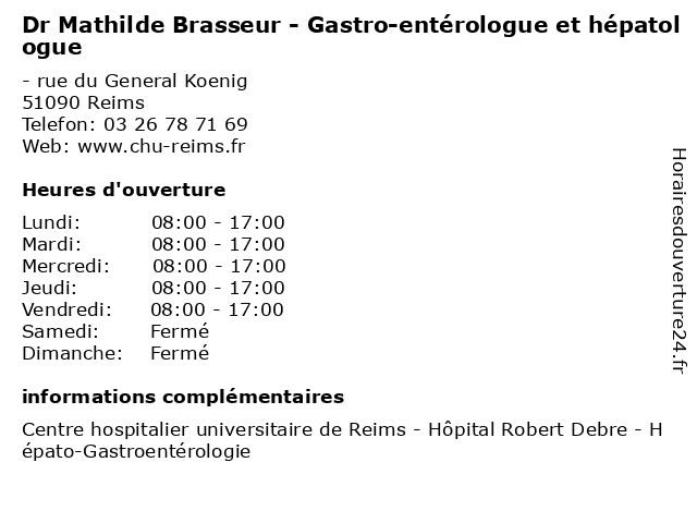 Dr Mathilde Brasseur - Gastro-entérologue et hépatologue à Reims: adresse et heures d'ouverture